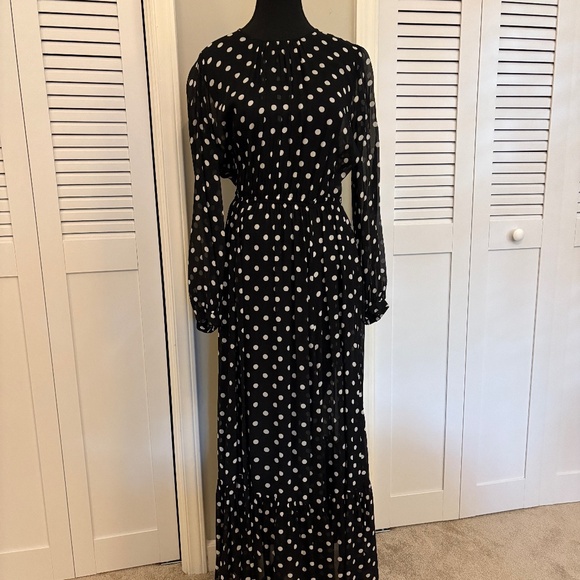 J.Crew Long-sleeve Chiffon Midi Dress In Dot Print For Women (Small) - Picture 3 of 6